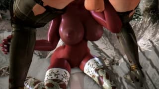 Elle suce la bite énorme d'une femme orc