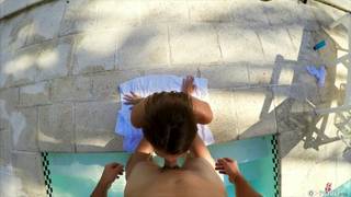 Prêt d'une piscine une chienne chevauche