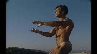 Le corps musclé DaVinci qui fait des étirements en plein air