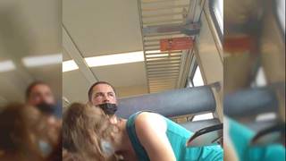 Un couple baise dans le train de banlieue. Madame suce goulument